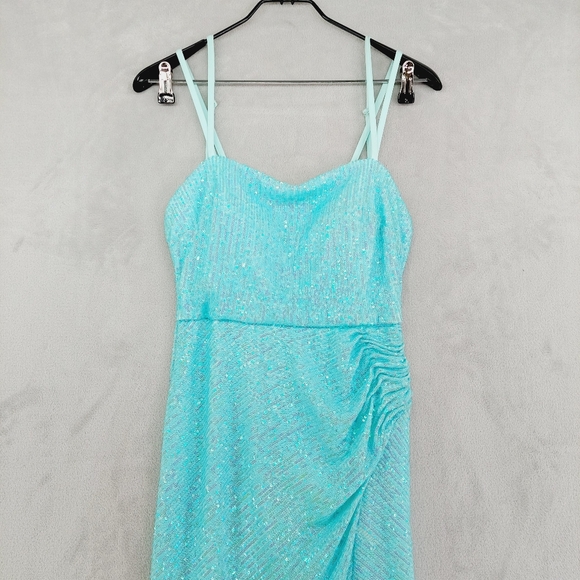 New MORGAN & CO. Aqua Marine Spaghetti Straps Evening/Cocktail Maxi Dress P6106 - Picture 4 of 12